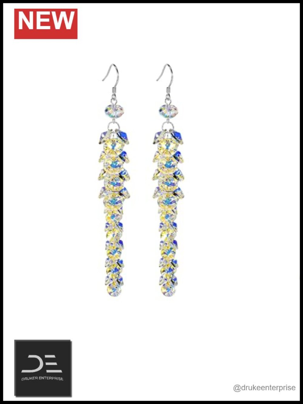 925 Sterling Silver Crystal Fringe Dangle Earrings Handmade French Hook Boho